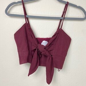Skyler + Madison Tie Front Crop Top - Wine Small